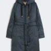 Parka acolchoada em lona repelente à água, azul-escuro