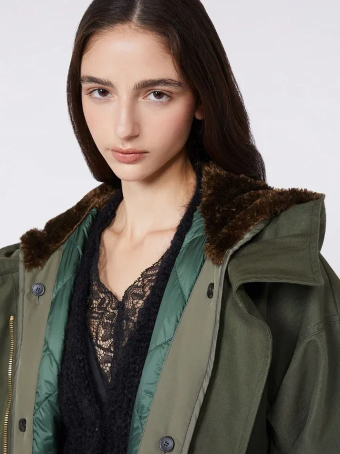 Parka em lona repelente à água, cor cáqui