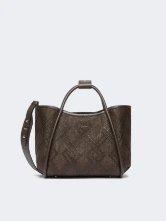 Pequena bolsa Marine com padrão em diamante e tecido trançado, castanho escuro