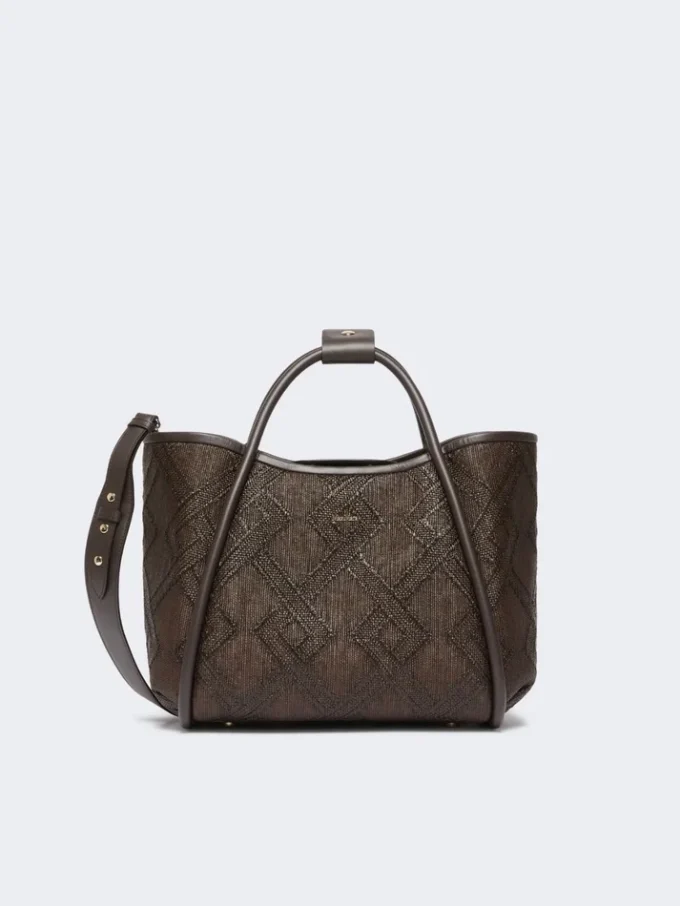 Pequena bolsa Marine com padrão em diamante e tecido trançado, castanho escuro Pequena bolsa Marine com padrão em diamante e tecido trançado, castanho escuro