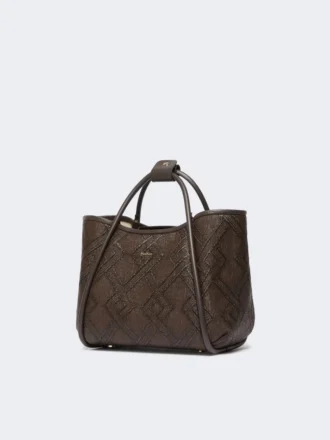 Pequena bolsa Marine com padrão em diamante e tecido trançado, castanho escuro