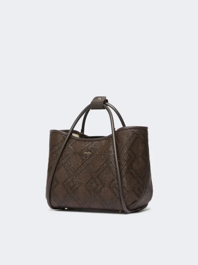 Pequena bolsa Marine com padrão em diamante e tecido trançado, castanho escuro Pequena bolsa Marine com padrão em diamante e tecido trançado, castanho escuro