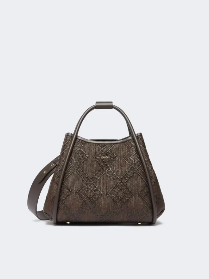 Pequena bolsa Marine com padrão em diamante e tecido trançado, castanho escuro Pequena bolsa Marine com padrão em diamante e tecido trançado, castanho escuro
