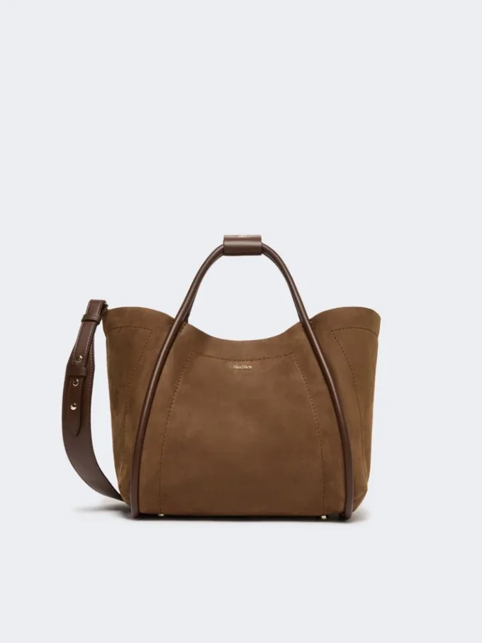 Pequena bolsa marinha em pele nubuck, castanho escuro Pequena bolsa marinha em pele nubuck, castanho escuro