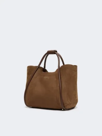 Pequena bolsa marinha em pele nubuck, castanho escuro