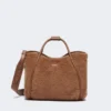 Pequena bolsa marinha em tecido teddy, cor camelo