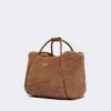 Pequena bolsa marinha em tecido teddy, cor camelo