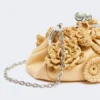 Pequena bolsa Pasticcino com efeito de ráfia e flores, bege