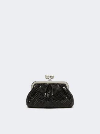 Pequena bolsa Pasticcino em cetim adornada com strass, cinzento escuro