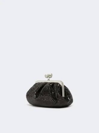 Pequena bolsa Pasticcino em cetim adornada com strass, cinzento escuro