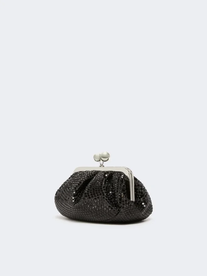 Pequena bolsa Pasticcino em cetim adornada com strass, cinzento escuro