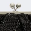 Pequena bolsa Pasticcino em cetim adornada com strass, cinzento escuro
