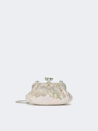 Pequena bolsa Pasticcino em cetim adornada com strass, rosa antigo