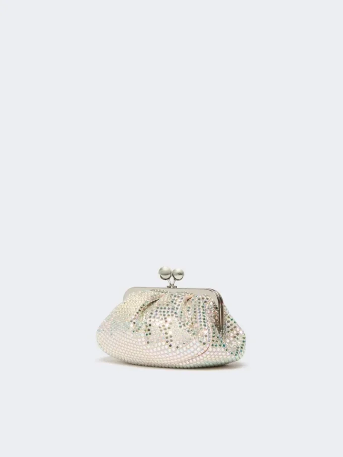 Pequena bolsa Pasticcino em cetim adornada com strass, rosa antigo
