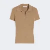 Polo em malha canelada de lã, bege dourado castanho Polo em malha canelada de lã, bege dourado castanho