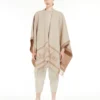 Poncho de lã jacquard, bege