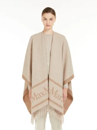 Poncho de lã jacquard, bege Poncho de lã jacquard, bege