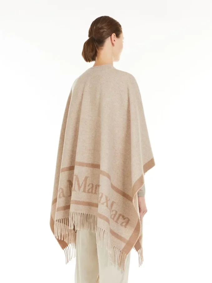 Poncho de lã jacquard, bege