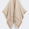 Poncho de lã jacquard, bege
