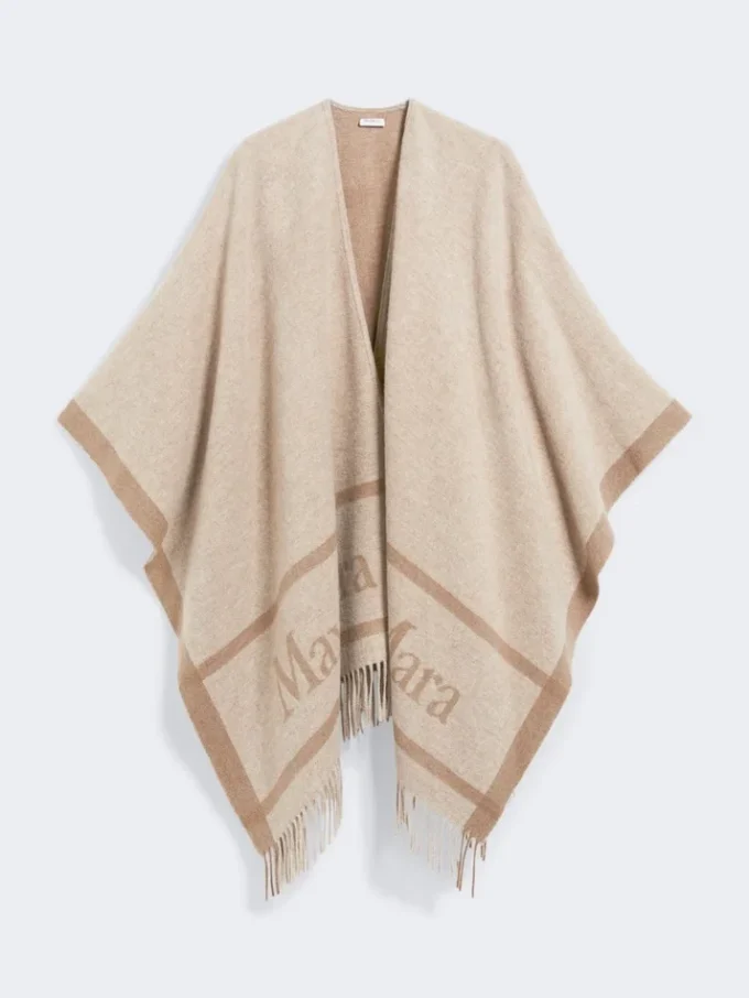 Poncho de lã jacquard, bege