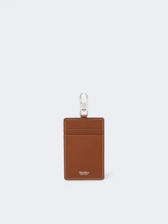 Porta-crachá em pele, castanho âmbar