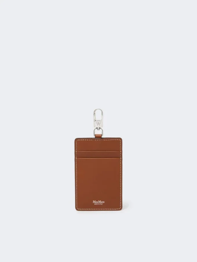 Porta-crachá em pele, castanho âmbar
