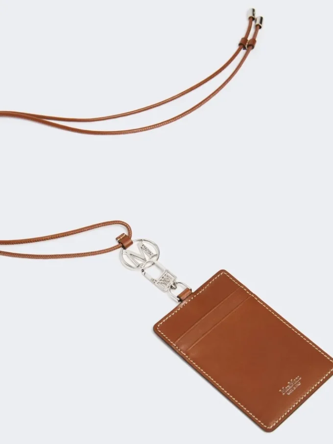 Porta-crachá em pele, castanho âmbar