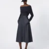 Saia midi em algodão com efeito denim, azul-escuro Saia midi em algodão com efeito denim, azul-escuro