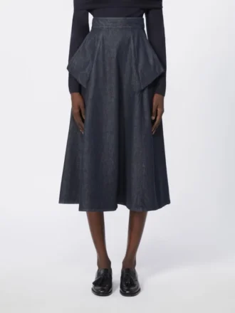 Saia midi em algodão com efeito denim, azul-escuro