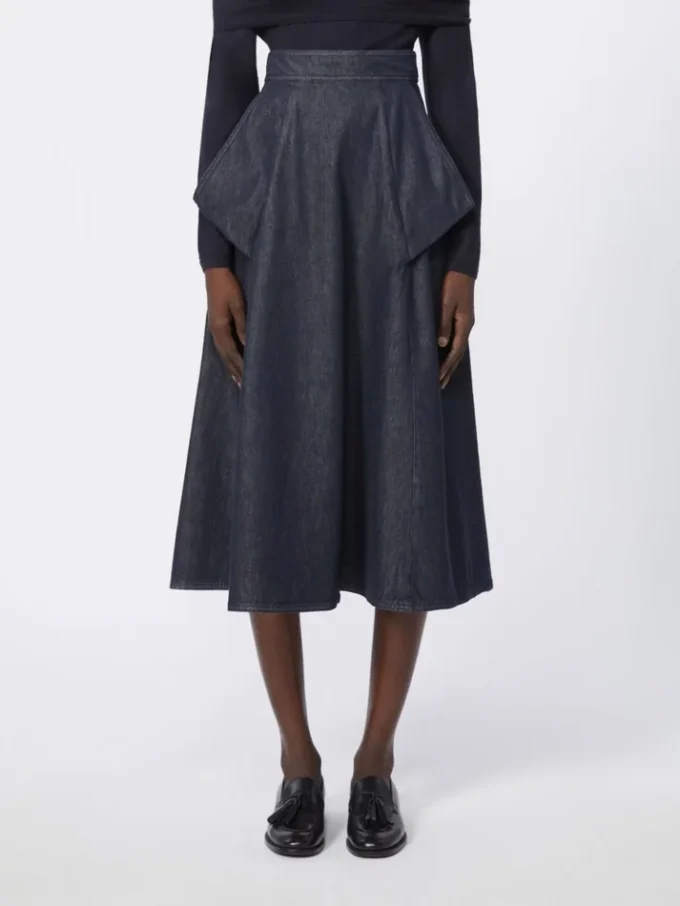 Saia midi em algodão com efeito denim, azul-escuro Saia midi em algodão com efeito denim, azul-escuro