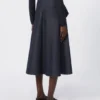 Saia midi em algodão com efeito denim, azul-escuro Saia midi em algodão com efeito denim, azul-escuro