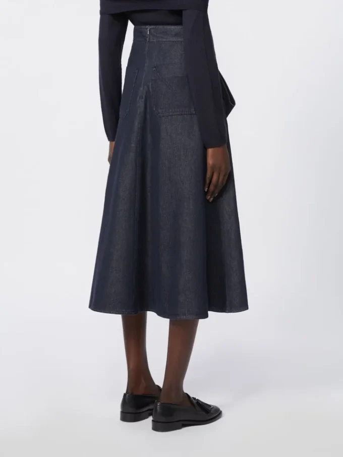 Saia midi em algodão com efeito denim, azul-escuro Saia midi em algodão com efeito denim, azul-escuro