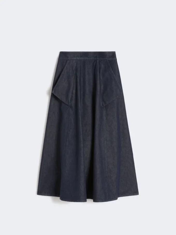 Saia midi em algodão com efeito denim, azul-escuro Saia midi em algodão com efeito denim, azul-escuro