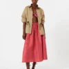 Saia midi em jacquard de algodão e seda, cor de coral Saia midi em jacquard de algodão e seda, cor de coral