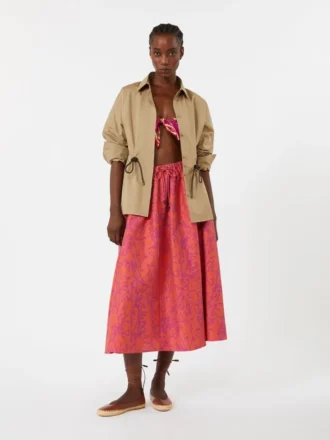 Saia midi em jacquard de algodão e seda, cor de coral