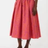 Saia midi em jacquard de algodão e seda, cor de coral Saia midi em jacquard de algodão e seda, cor de coral