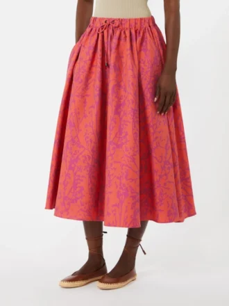Saia midi em jacquard de algodão e seda, cor de coral