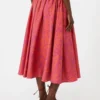 Saia midi em jacquard de algodão e seda, cor de coral Saia midi em jacquard de algodão e seda, cor de coral