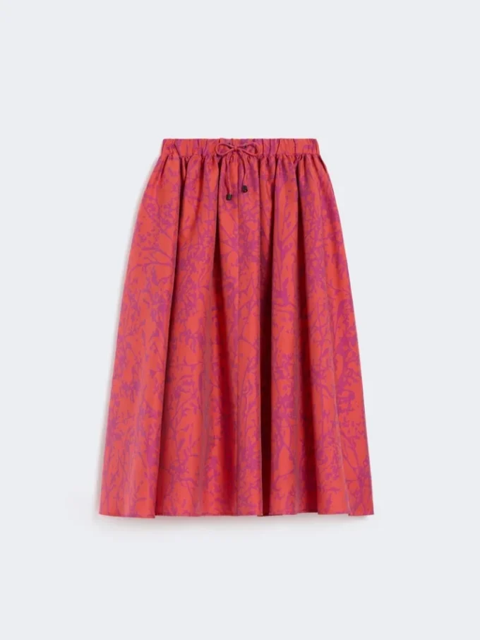 Saia midi em jacquard de algodão e seda, cor de coral Saia midi em jacquard de algodão e seda, cor de coral