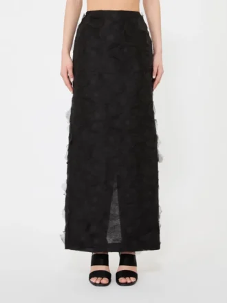 Saia midi em jacquard de seda, preta