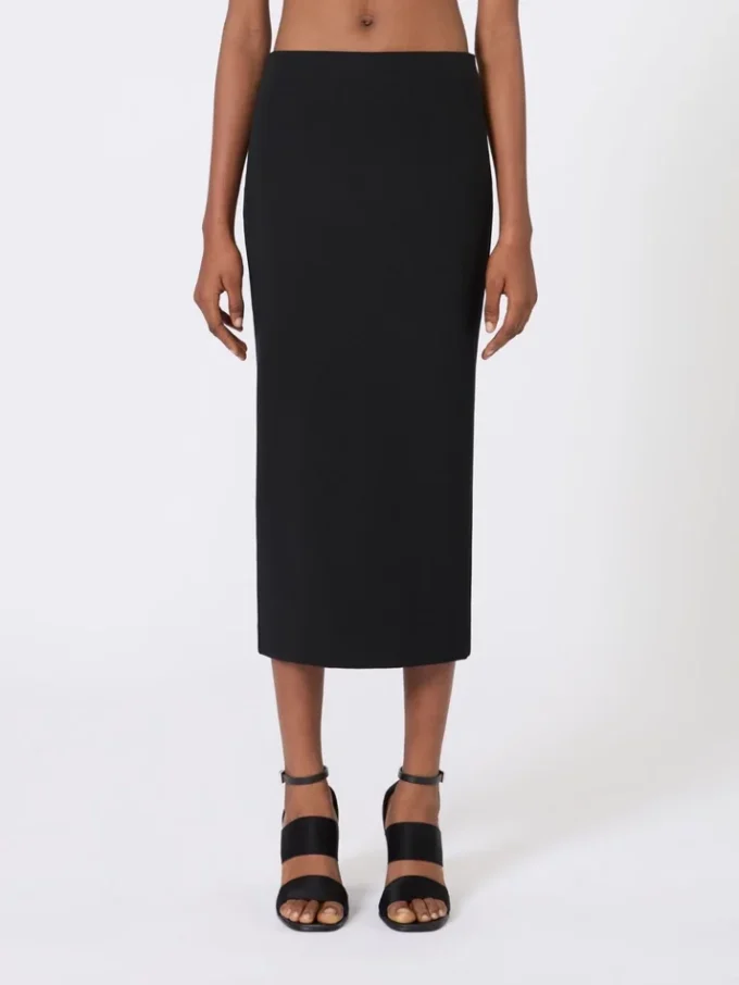 Saia midi em jersey de crepe compacto, preta Saia midi em jersey de crepe compacto, preta
