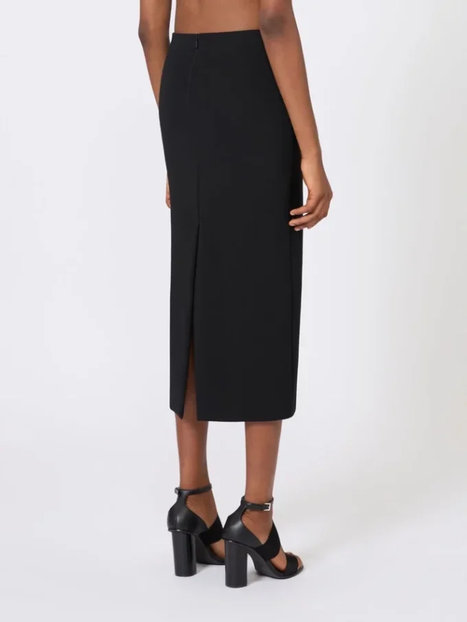 Saia midi em jersey de crepe compacto, preta Saia midi em jersey de crepe compacto, preta