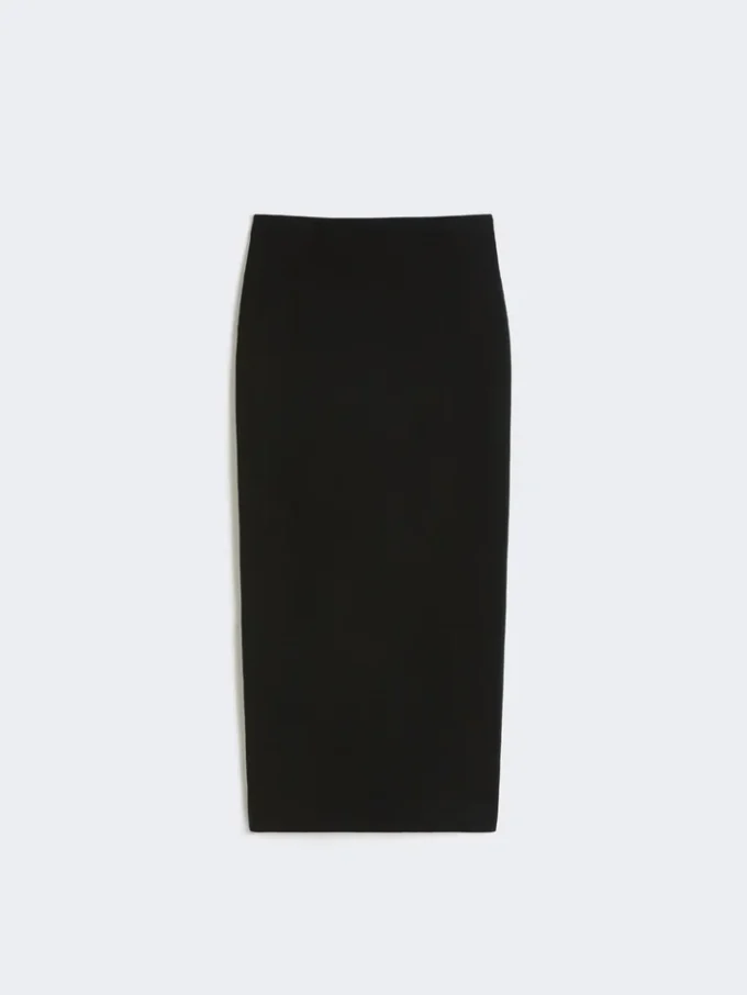 Saia midi em jersey de crepe compacto, preta Saia midi em jersey de crepe compacto, preta