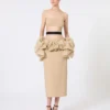 Saia midi em jersey de viscose com folhos, cor camelo Saia midi em jersey de viscose com folhos, cor camelo