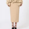 Saia midi em jersey de viscose com folhos, cor camelo Saia midi em jersey de viscose com folhos, cor camelo
