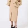 Saia midi em jersey de viscose com folhos, cor camelo Saia midi em jersey de viscose com folhos, cor camelo