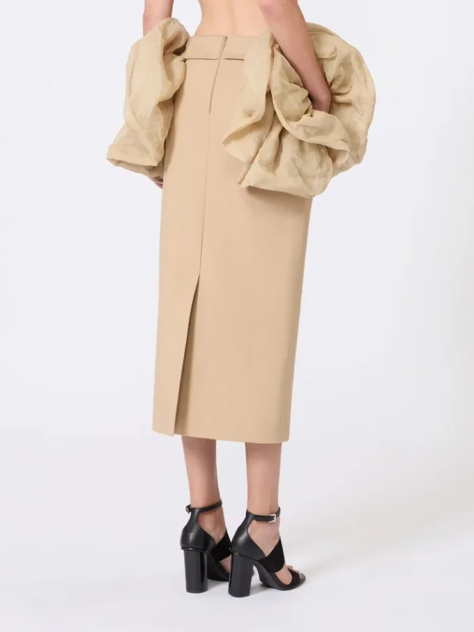 Saia midi em jersey de viscose com folhos, cor camelo Saia midi em jersey de viscose com folhos, cor camelo
