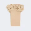 Saia midi em jersey de viscose com folhos, cor camelo Saia midi em jersey de viscose com folhos, cor camelo