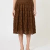 Saia midi em renda, cor chocolate
