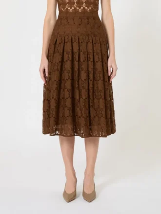 Saia midi em renda, cor chocolate